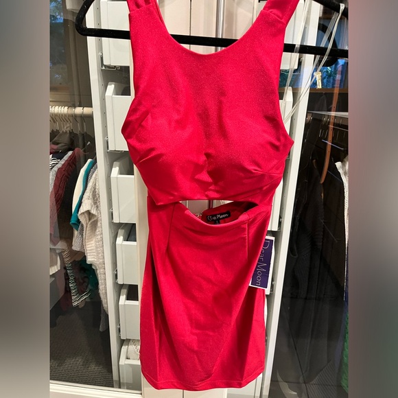 DEAR MOON NWT Sleeveless Round Neck Cut-Out X-Back Sateen Sheath Dress Red Sz 0 - Picture 5 of 10